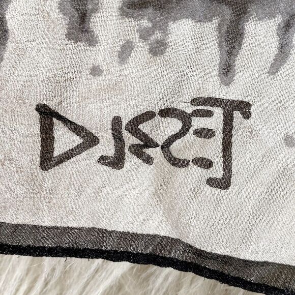 Diesel Abstract Black and Gray Silk Scarf 28 x 28” logo printed Art to Wear Emo - Picture 2 of 5